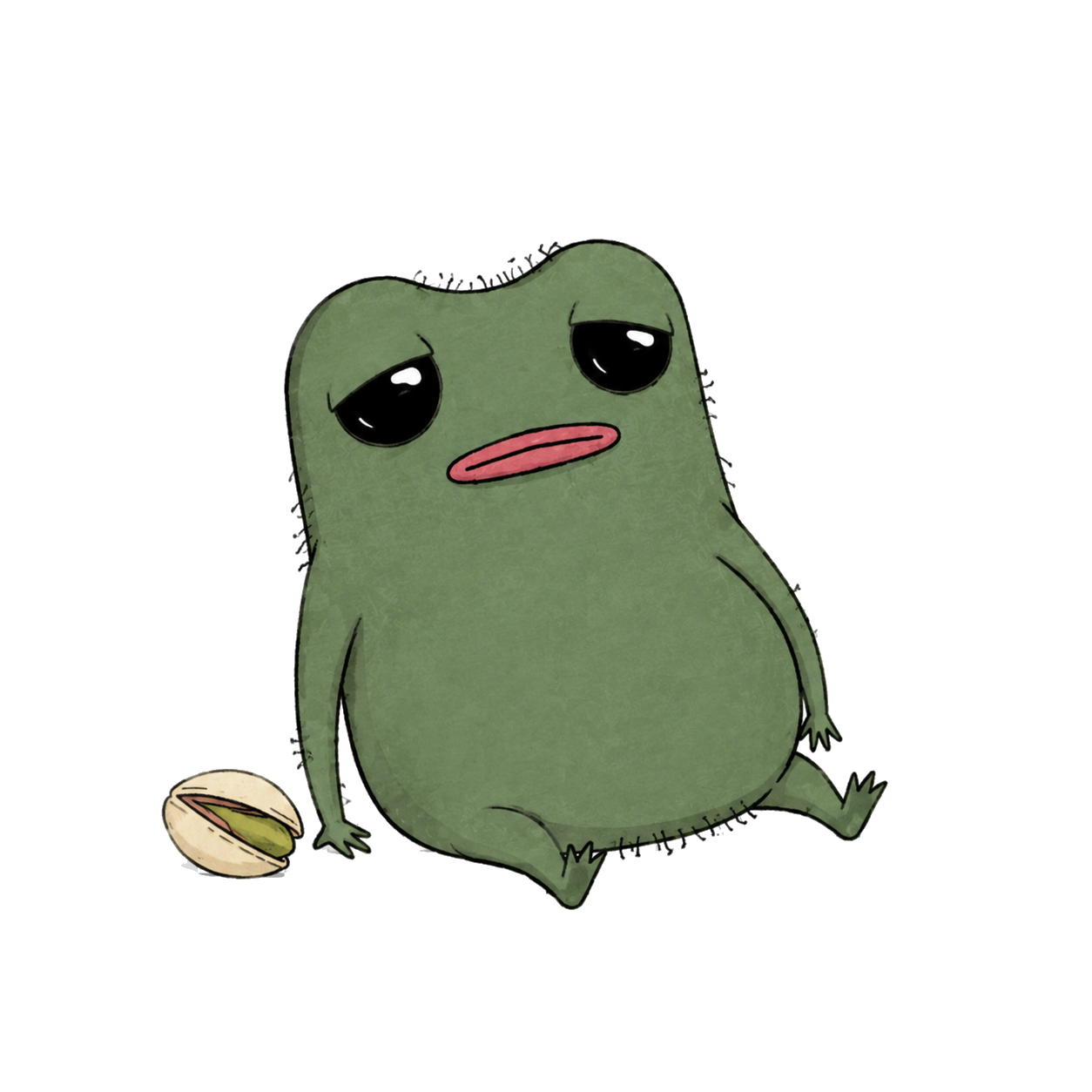 Pwistacio sitting beside a cracked shell